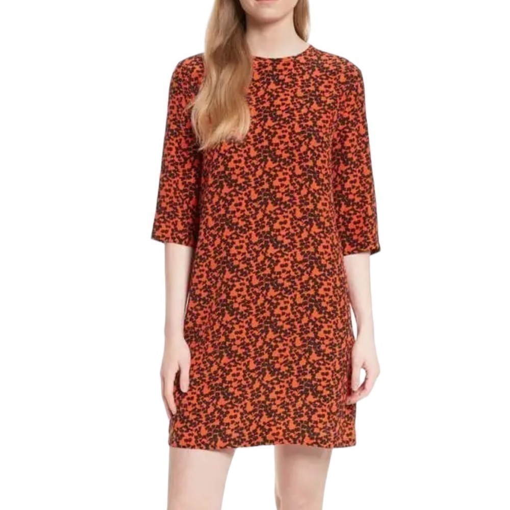 Equipment Femme Aubrey Print Silk Shift Dress Black/Orange